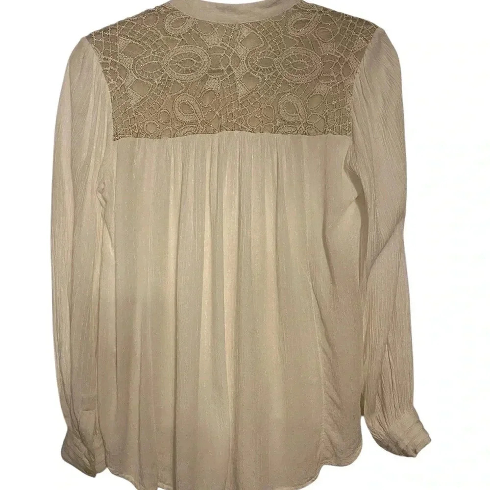 Free People Cream Lace Boho Button Blouse - Picture 3 of 6